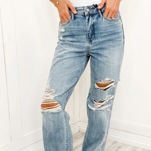 Judy Blue Hi-Rise Rigid Magic 90's Distressed Straight Denim Jeans